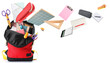 © Pixel-Shot - School backpack and different stationery on white background