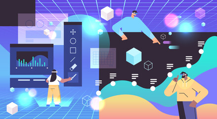 Wall Mural - designers in digital glasses drawing in graphic editor creating website user interface vr vision hea