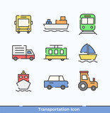 Fototapeta Pokój dzieciecy - Modern flat icons collection of transportation cars, ships, trains and others on white background illustration of transportation icons.