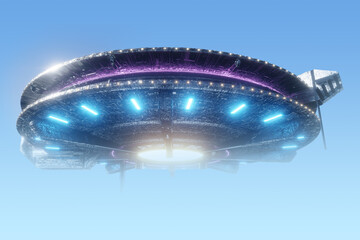 Wall Mural - flying saucer in the sky, ufo. mixed media
