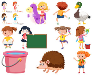 Poster - Set of different cute kids and objects