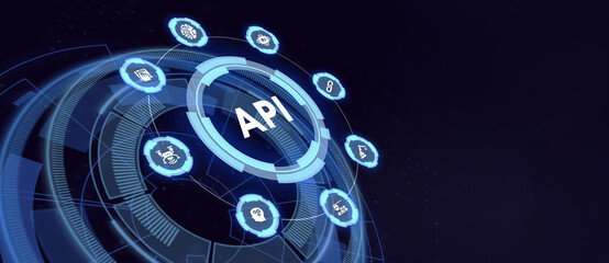 API - Application Programming Interface. Software development tool. Business, modern technology, internet and networking concept.