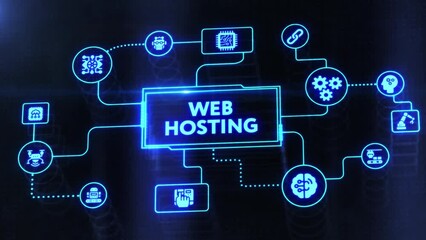 Web Hosting. The activity of providing storage space and access for websites. Business, modern technology, internet and networking concept.