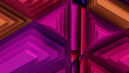 Multicolored Tech Background with a Geometric 3D Structure. Vibrant, Stepped design with Extruded Futuristic Forms. 3D Render.