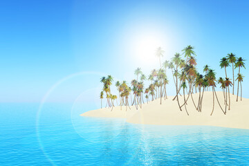 Wall Mural - 3d summer landscape background with palm tree island