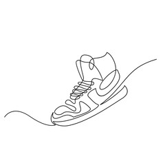 Vector illustration of sneakers sports shoes in a continuous one line isolated white background