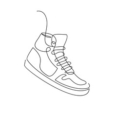 Wall Mural - Vector illustration of sneakers sports shoes in a continuous one line isolated white background