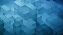 Perfectly Arranged Translucent Blocks. Blue, Futuristic Tech Background. 3D Render.