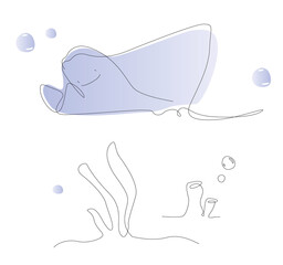 Wall Mural -  manta ray line vector. Sea life cramp fish one line art illustration. Cute fish outline