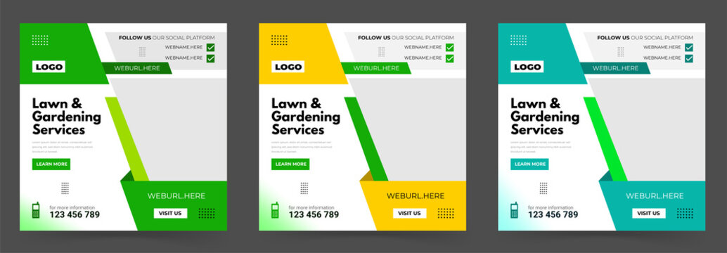 Lawn mower gardening service social media post template