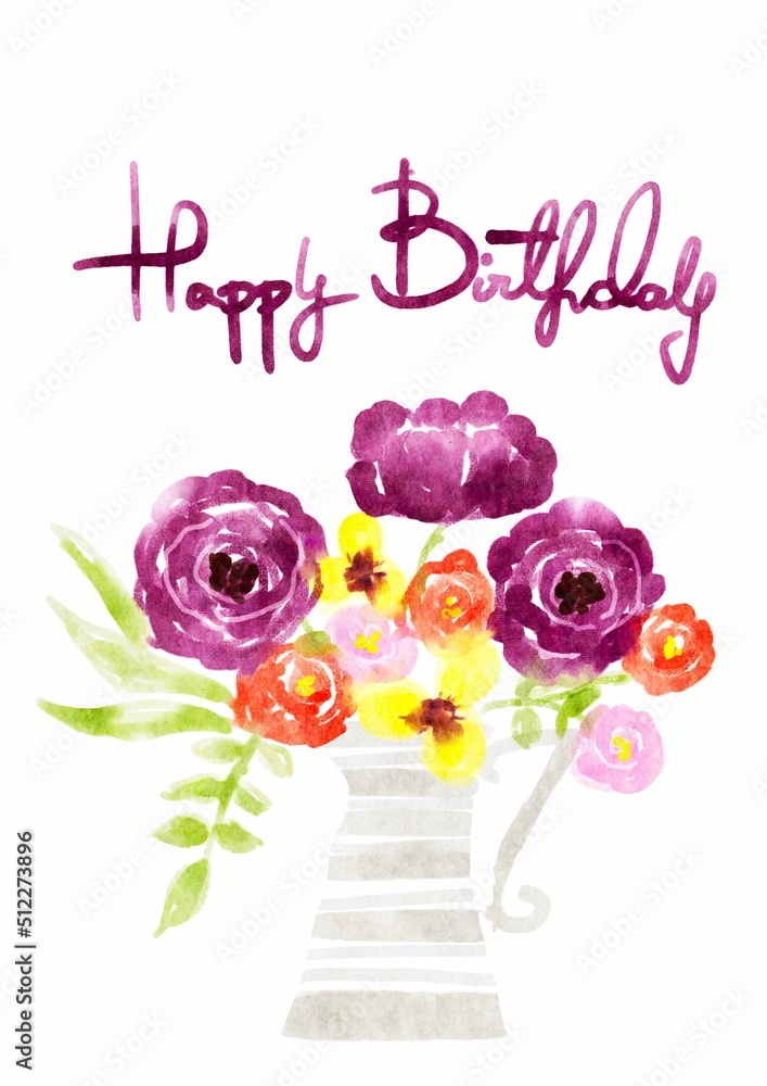 birthday card designs with hand painted watercolor illustration of ...