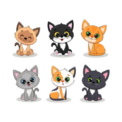 Wall Mural - Set of cute cartoon kittens on a white background.Little cats.Vector illustration