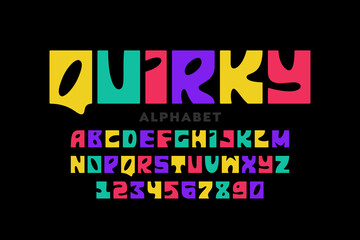 Wall Mural - Quirky playful style font design, alphabet letters and numbers vector illustration