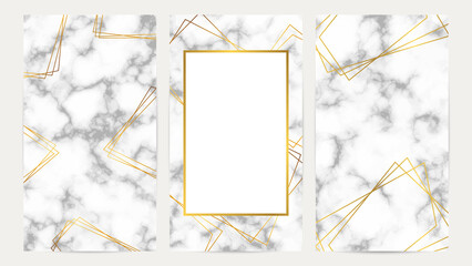 Wall Mural - Golden geometric frames on marble texture