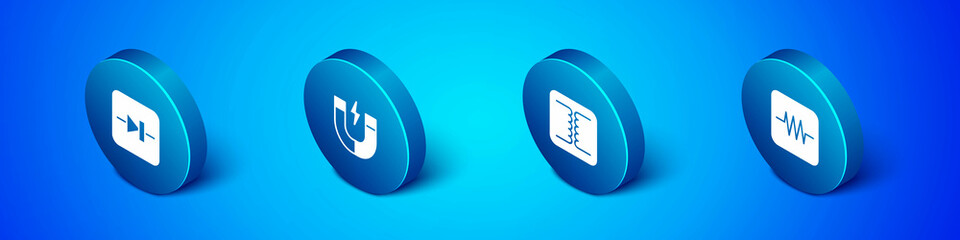 Poster - Set Isometric Diode in electronic circuit, Electrical transformer, Resistor and Magnet icon. Vector
