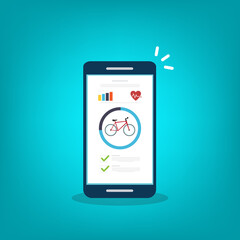 Bicycle, Cycling, Fitness tracking app on mobile phone screen.