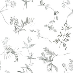  Seamless pattern with pencil sketches of wildflowers