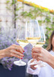 © ADDICTIVE STOCK - Anonymous elegant women proposing toast on restaurant terrace