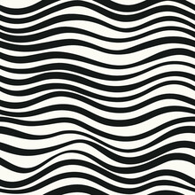 Undulated Asymmetric Lines Vector Background. Monochrome Seamless Pattern With Wavy Shapes.