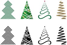 Weihnachtsbaum Vektor. Set Von Vier Abstrakte Bäume In Schwarz Und Farbig. Weiser Hintergrund.
Für Hintergründe, Kalender, Einladungen, Grußkarten Etc.