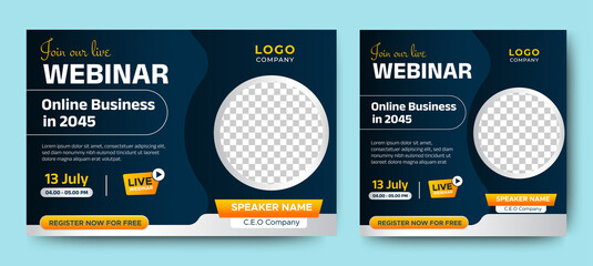 Wall Mural - Online Business live webinar banner invitation and social media post template. Business webinar invitation design. Vector EPS