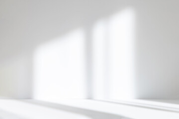 Fototapete - Abstract white studio background for product presentation. Empty room with shadows of window. Display product with blurred backdrop.