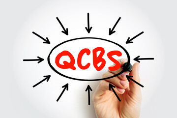 Wall Mural - QCBS - Quality and Cost Based Selection acronym text with arrows, business concept for presentations and reports