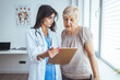 © Dragana Gordic - Senior woman patient talking with female doctor during a medical consultation at the hospital office. Doctor offering medcine for a patient.