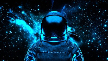 Wall Mural - Astronaut in outer space. Cosmonaut in spacesuit.
Weightlessness. Galaxy.