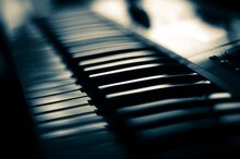 Piano Keyboard Close Up View With Shallow Depth Of Field Focus.