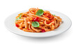 © Helga1 - Pasta with tomatoes and basil is isolated on a white background. Side view.