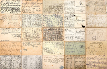 Vintage used paper texture background Old handwriting postcard