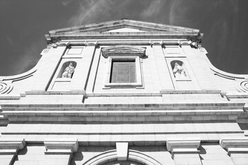 Wall Mural - Madrid landmark - church facade. Vintage style photo black and white BW. Spain landmarks.