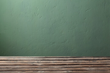 Wall Mural - background with old wooden table and green wall