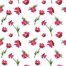Floral Pattern With Small Pink Flowers On A White Background. Vintage Floral Background. Seamless Pattern For Design And Fashion Prints.