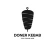 Doner kebab cooking, Arabic cuisine frame logo design. Turkish fast food restaurant, barbecue cafe or grill bar symbol of skewer or rotating spit with grilled meat vector design and illustration.