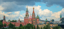 St. Basil's Cathedral And Kremlin Walls And Tower In Red Square.