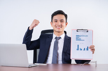 Sticker - Image of young Asian businessman on background