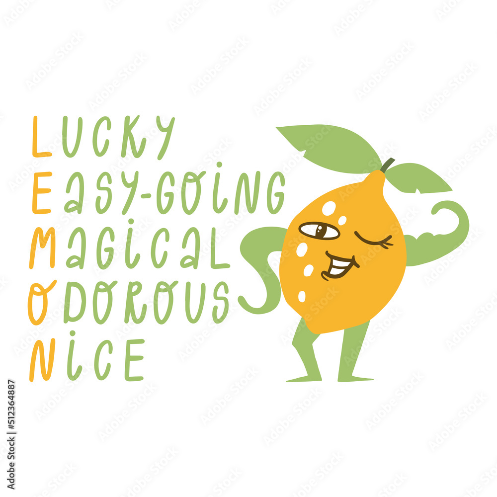 Cartoon lemon character in cartoon style on white background with lemon ...