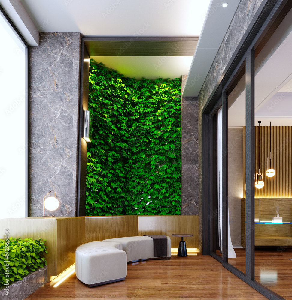 3d rendering,3d illustration, Interior Scene and Mockup,Vertical garden ...