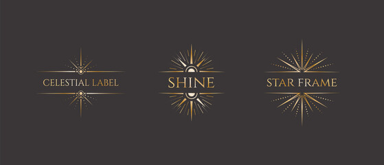 Wall Mural - set of vector celestial golden frames with a stars elements and a copy space. ornate shiny magical i