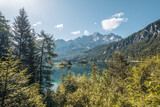 Fototapeta  - The Eibsee lake and the Zugspitze Mountain in Garmisch-Partenkirchen, Germany
