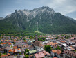 aerial view of Mittenwald and the Karwendel Mountains in Germany