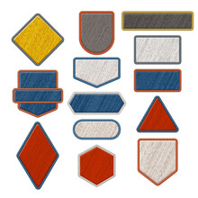 Set Of Embroidery Patches. Vector Quality Templates For Apparel Prints