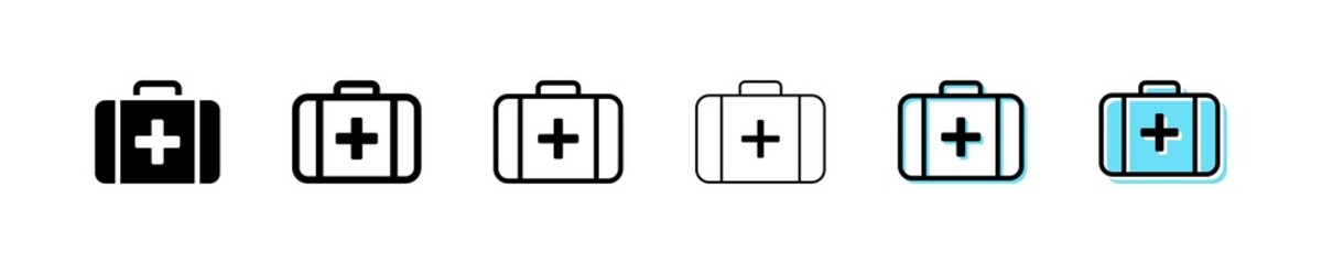 set with first aid kit icon in linear style on white background. simple first-aid kit icon, medical 