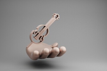Aufkleber - Beautiful abstract illustrations Golden Hand Holding musical Inclined Cello symbol icon on a gray background. 3d rendering illustration. Background pattern for design.