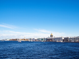 blue sky over Great Neva river in Saint Petersburg