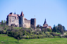 Chateauneuf, France, April 17, 2022. The Chateau De Chateauneuf-en-Auxois Is A Fortress, Typical Of 15th Century Burgundian Military Architecture
