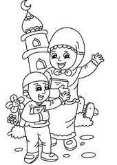 Wall Mural - children's character cartoon coloring page for kids