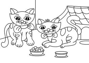 Wall Mural - cat cartoon cute coloring page for kids